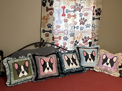 Quilted Patchwork Decorative Boston Terrier Pillow Covers Custom Colors Welcome