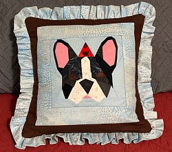 Boston Terrier Throw Pillow Blues,  with Brown Border, and A Party Hat😉